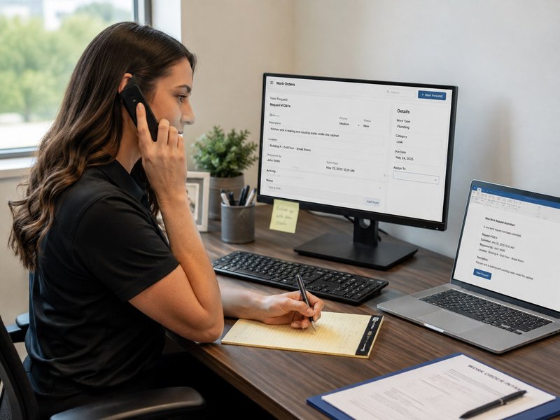 An operator&rsquo;s facilities coordinator logging a service request in a work-order system
