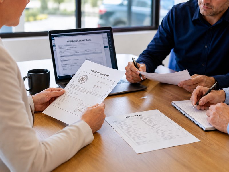 Contractor license, insurance certificate, and reference list under review before a bidder is included in the bid list